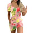 thumbnail image 1 of Mini vestido con cuello en V y mangas cortas a la moda con estampado de flores degradadas para mujer Pompotops ghjkhdj16591, 1 of 5