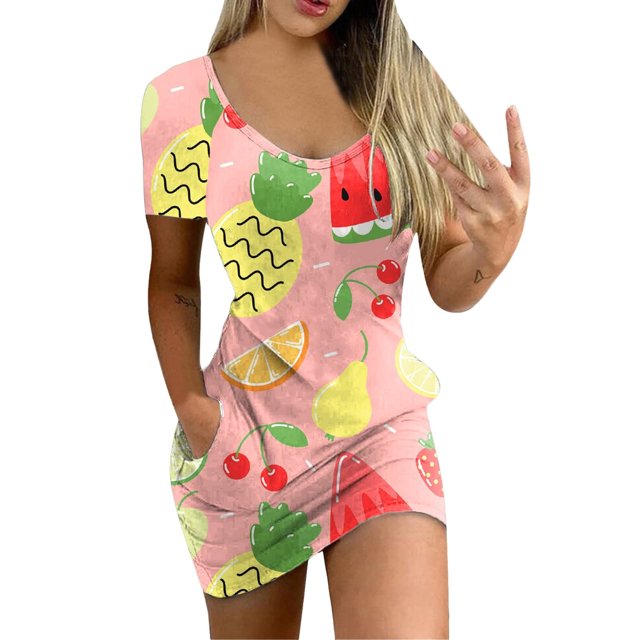 Mini vestido con cuello en V y mangas cortas a la moda con estampado de flores degradadas para mujer Pompotops ghjkhdj16591