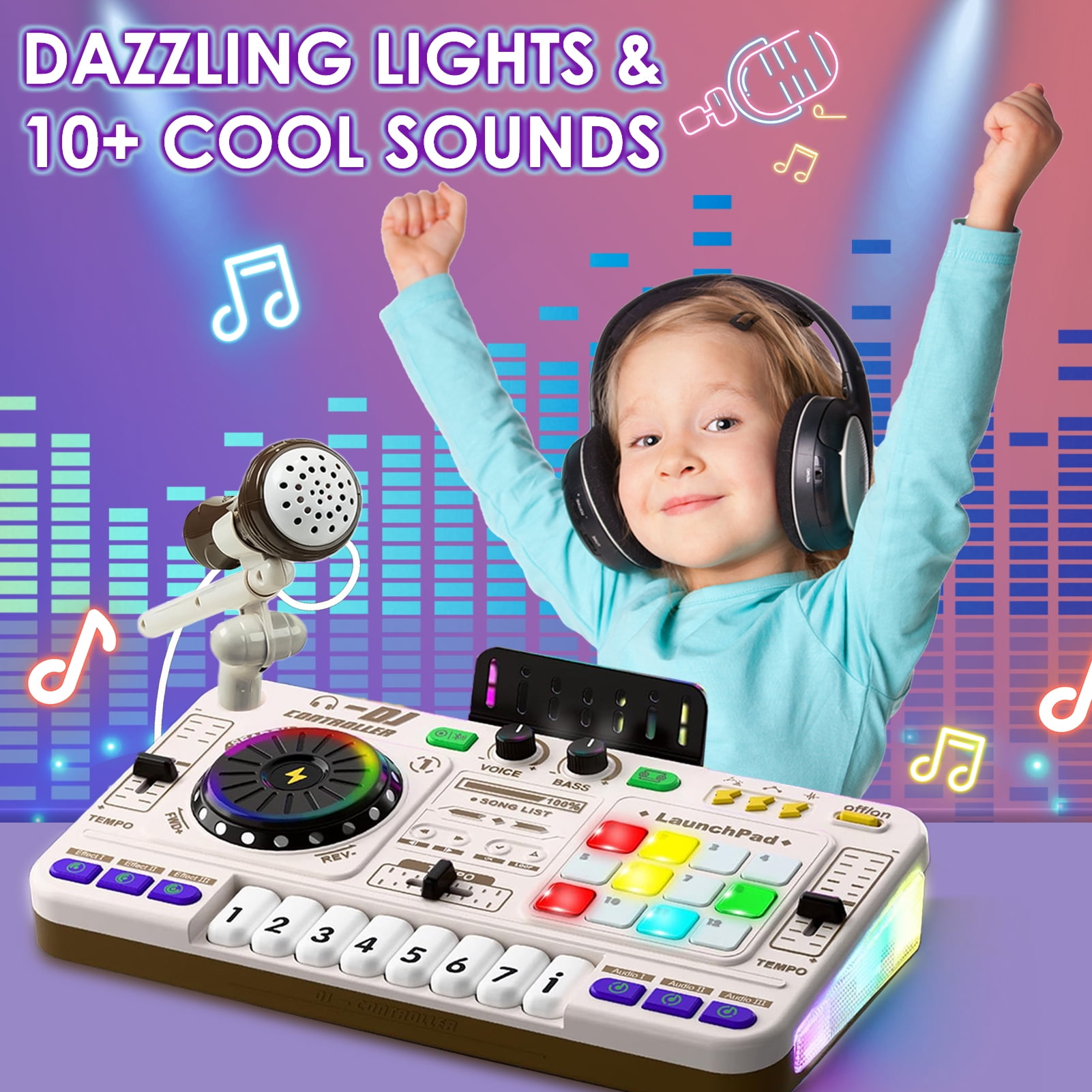 Sunforu DJ Toy Set for Kids, Toddler Musical DJ Mixer Toys with Lights Sounds & Bluetooth-enabled, Multi-functional Musical Instrument, Best Gift for Ages 4+