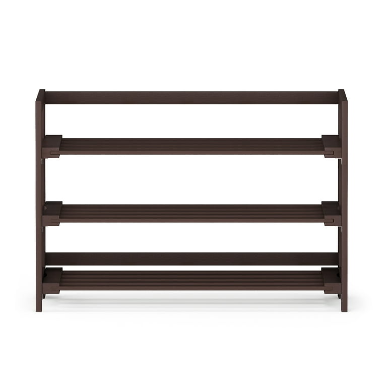 Furinno 3-Tier Foldable Shoe Rack, Pine Solid Wood, Espresso