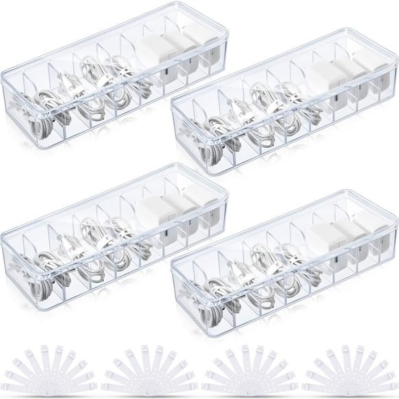 Organizador de cables Tatuo, 4 unidades con 40 bridas de plástico transparente