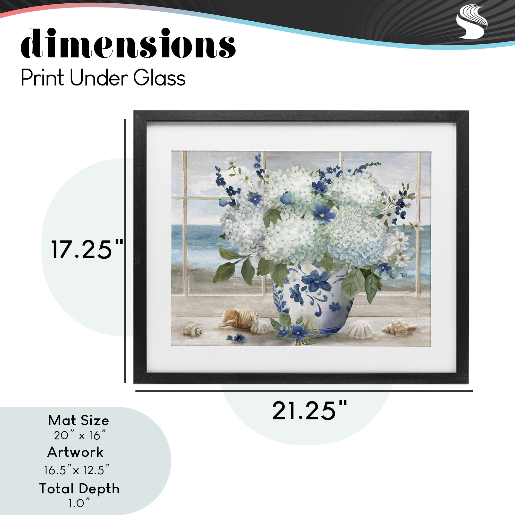 Stupell Industries Seaside Hydrangea Bouquet in Window Black Framed Print Under Glass, design by Nan