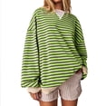 thumbnail image 1 of Clearance sale!Women's Oversized Striped Color Blocking Long Sleeved Round Neck Sports Shirt Casual Loose Fitting Pullover Shirt Top, 1 of 4