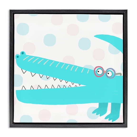 Stupell Industries Contemporary Electric Blue Crocodile Black Floating Frame Canvas Art, 18 x 18, by Carla Daly