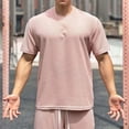 thumbnail image 7 of FRSASU Men's T-Shirts Casual Short Sleeve Crewneck Solid Color Basic Work Shirt Textured Daily Wear Pullover Tees Pink, 7 of 7