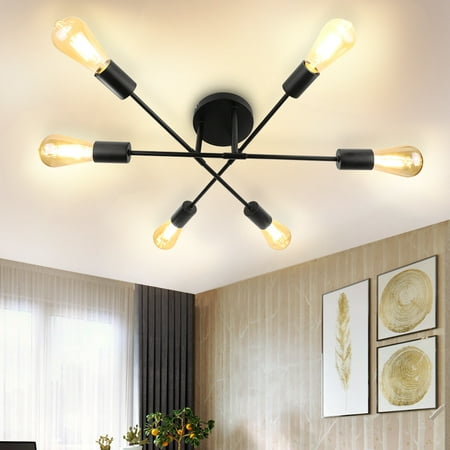 

Depuley 21 6-light Retro Semi Flush Mount Ceiling Light Adjustable Sputnik Chandelier for Living Room Hallway Dining Room Black Finish E26 Base