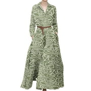 ZANZEA Women Printed Lapel Long Sleeves Pleated A Swing Dress With Pockets