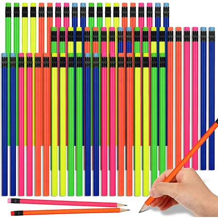 Crayons néon pour enfants HB Crayon en bois avec gomme Crayons en bois de  couleur fluorescente Crayons ronds colorés Écriture Crayons à dessin  Fournitures de récompense pour étudiants scolaires (60)