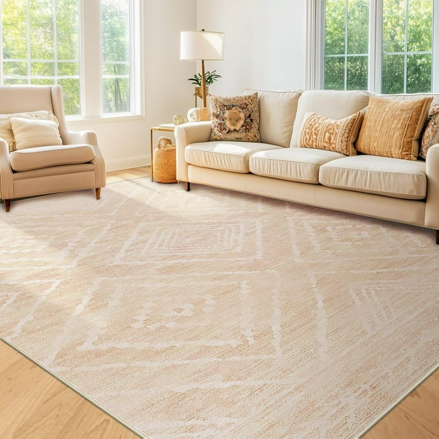 BESTSWEETIE Area Rug 6x9 for Living Room Southwest Washable Rugs Western Aztec Soft Low Pile Non Slip Print Pattern Indoor Carpet for Bedrooms Dining Room, Light Camel
