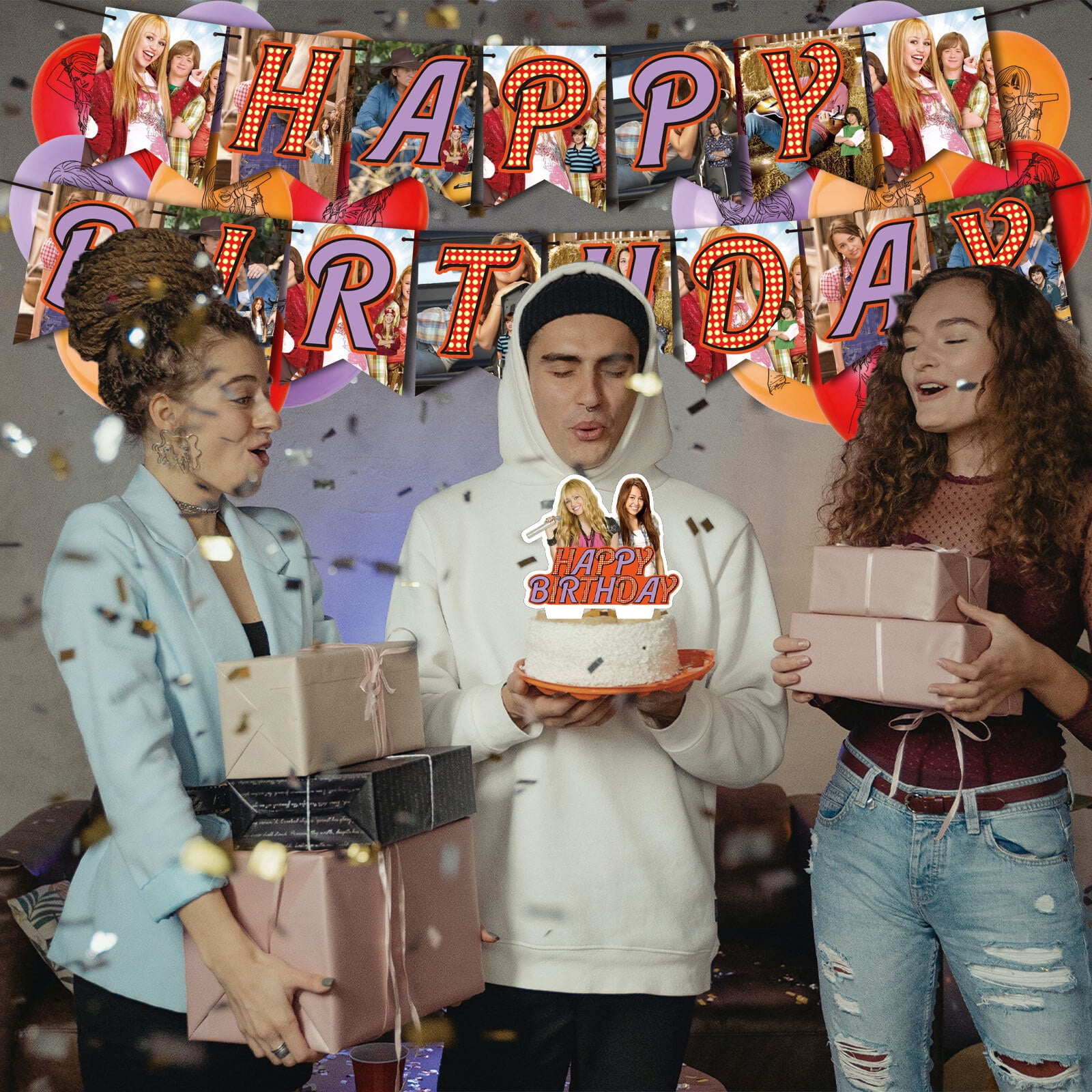 32 Pcs For Hannah Montana Theme Birthday Party Decorations Set 18 Balloons,13 Cupcake Toppers,With 1 Happy Birthday Banner,All-in-One Celebration Party Kit Supplies
