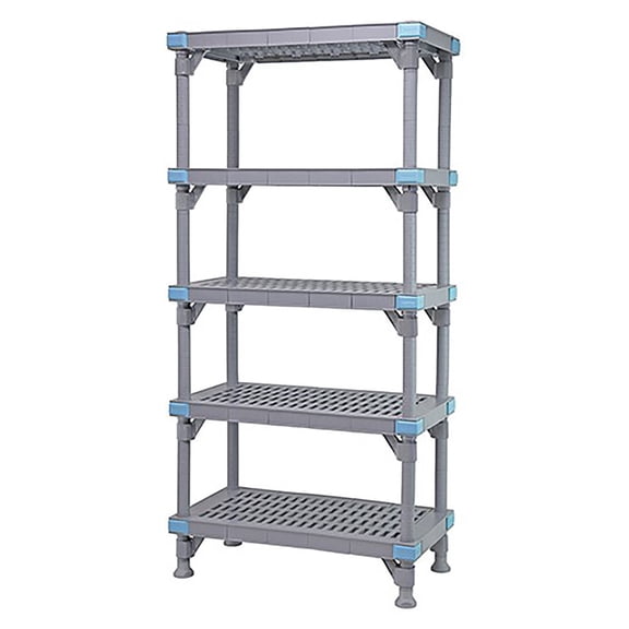 Quantum Storage Systems Millenia Shelving Unit, 60"W x 18"D x 50"H, 5 open grid shelves with removable shelf mats, 4 posts and dunnage stand - Gray Finish