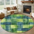 thumbnail image 3 of Blue Green Plaids Round Area&nbsp;Rug 6ft Geometric Watercolor Grids Non-Slip&nbsp;Washable Circle Rugs Soft Felt Indoor Floor Mat for Bedroom Kitchen Living Room Bathroom, 3 of 9