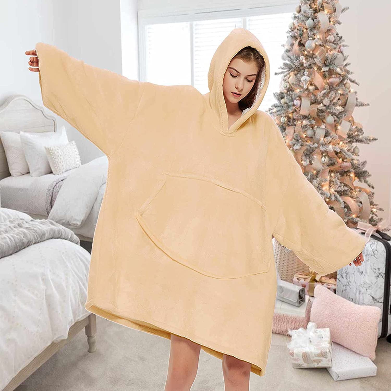 HHHC Blanket Hoodie, Oversized Wearable Sweatshirt Blankets of Soft Sherpa  Plush for Adults Women Men - Cozy Warm Giant Hooded Snuggle Sweater with  Front Pocket, Beige | Walmart Canada