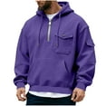 thumbnail image 2 of Zylanna Men's Hooded Sweatshirts with Pockets, Solid Color Casual Half-Zip Soft & Warm Sport Hoodies Pullover for Men Purple, 2 of 6