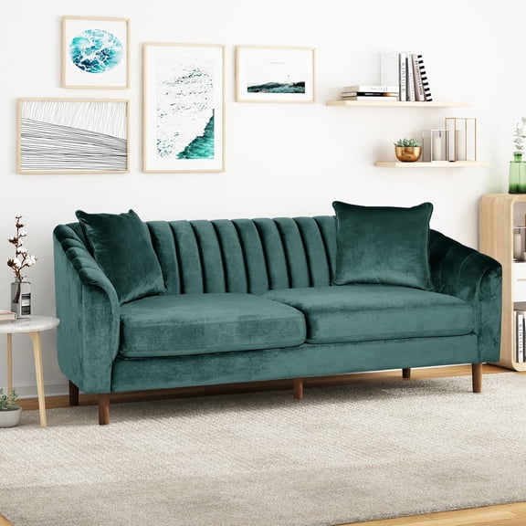 FFZ 3-Seater Sofa with Accent Pillows and Button Tufted Stitching, 84.5 x 33.75 x 33.5 inch, Teal