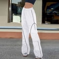 thumbnail image 5 of Gibobby Pantalones cargo para mujer Pantalones casuales sueltos con correa de múltiples bolsillos para mujer Pantalones tejidos de ropa de trabajo recta de cintura(Blanco,G), 5 of 5