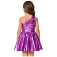 thumbnail image 4 of Raenseen Girls Shiny Party Dress With Belt One Shoulder A Line Summer Dress Patent Leather Look Modern Jazz Dance Outfits Purple 16, 4 of 7