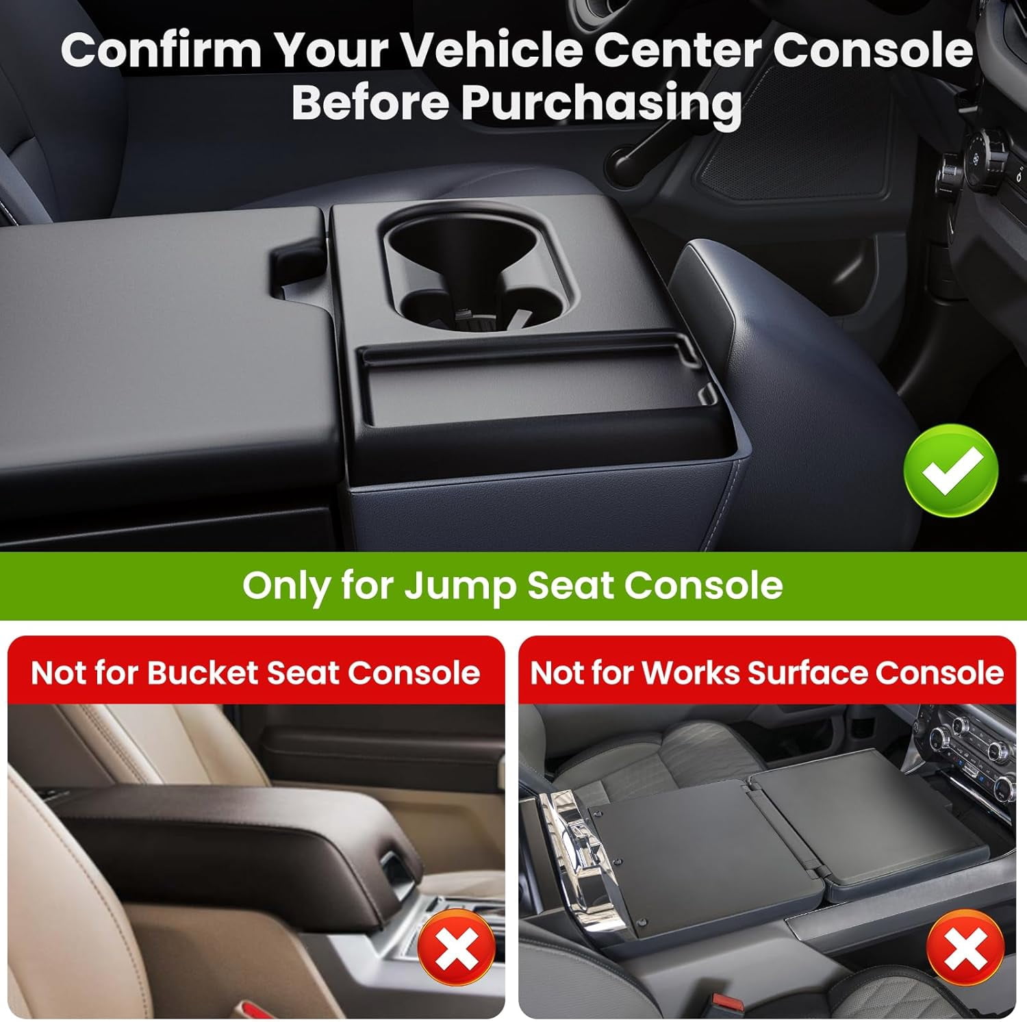 Jump Seat Only Headrest Organizer for Ford F-Series 2011-2025, Front Center Seat Tray Container with Cup Holder, Durable Storage Box for F150, F250, F350 & F450+