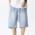 thumbnail image 4 of Lroveb Mens Denim Shorts Baggy Summer Jean Shorts Work Casual Beach Casual Bermuda Shorts with Pockets Light Blue, 4 of 8