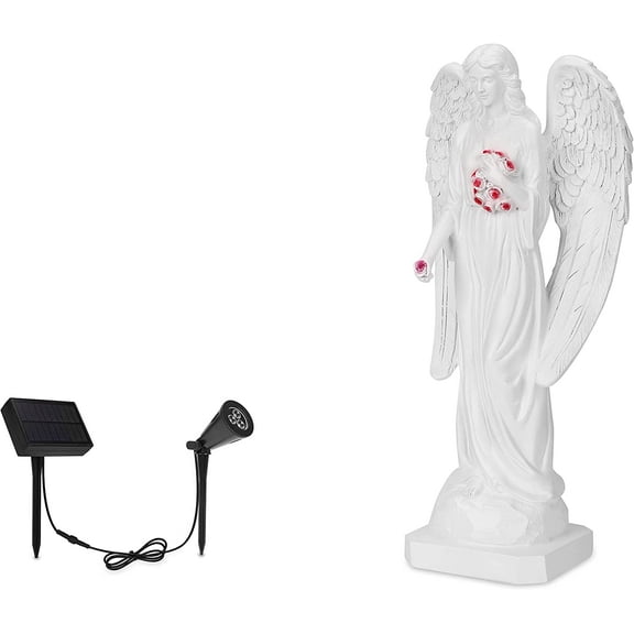 Techko Angel with Closed Wings Statue with Solar Spotlight