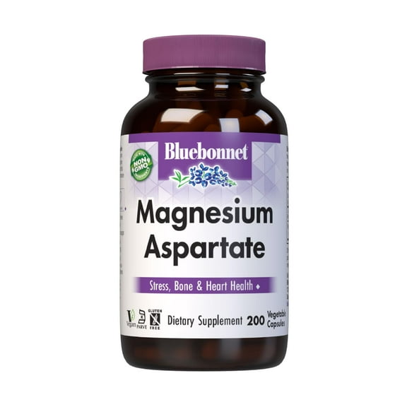 Bluebonnet Magnesium 400 mg Chelated Aspartate Mineral, Heart & Bone Support*, 200 Caps