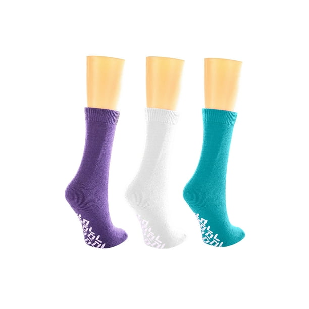Nobles Assorted Anti Skid/ No Slip Hospital Gripper Socks, Great for  adults, men, women. Designed for medical hospital patients but great for  everyone (3 Pairs Purple, White, & Teal) 