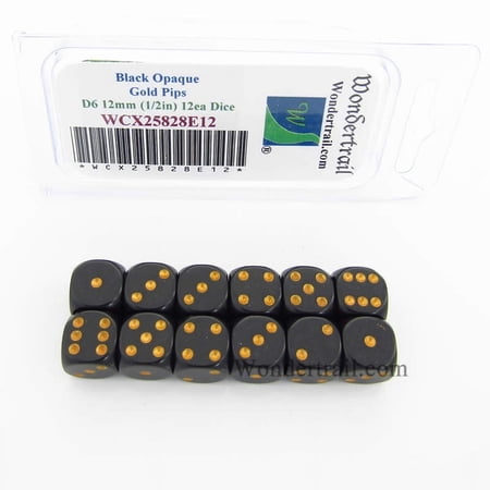 Black Dice with Gold Pips D6 12mm (1/2in) Pack of 12 Wondertrail price history on PriceWatchPro