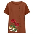 thumbnail image 3 of Women Summer Rose Print Short Sleeve Top Tee Graphic Cute T-Shirt,Women's Dressy Casual Tops Business Work Blouses White Button Down Shirts, 3 of 4