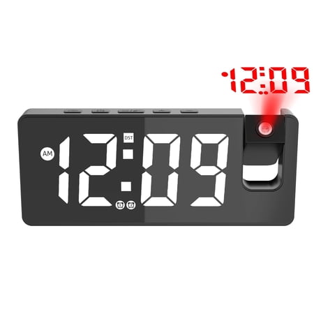 180° Arm Projection Digital Alarm Clock Temperature Humidity Night Mode Snooze Table Clock 12/24H USB Projector LED Clock