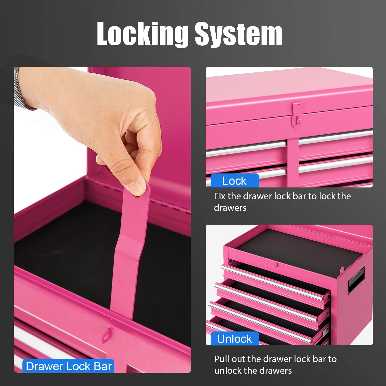 Costway 2 in 1 Tool Chest & Cabinet with Sliding Drawers Rolling Garage Organizer, Pink