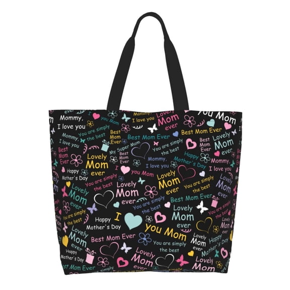 Honeii I love you Mom Print Tote Bag for Women, Foldable Tote Bag Large Shoulder Bag Top Handle Handbag for Travel, Work
