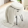 thumbnail image 2 of LammaLoe Small Round Ottoman with Storage, Pleated Velvet Ottoman Foot Stool with Lid, Upholstered Vanity Stool for Living Room & Bedroom, Cream, 2 of 8