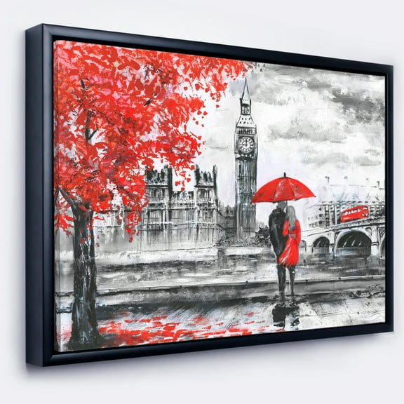 Designart ' Couples Walking in London ' Landscape Framed Canvas Art Print