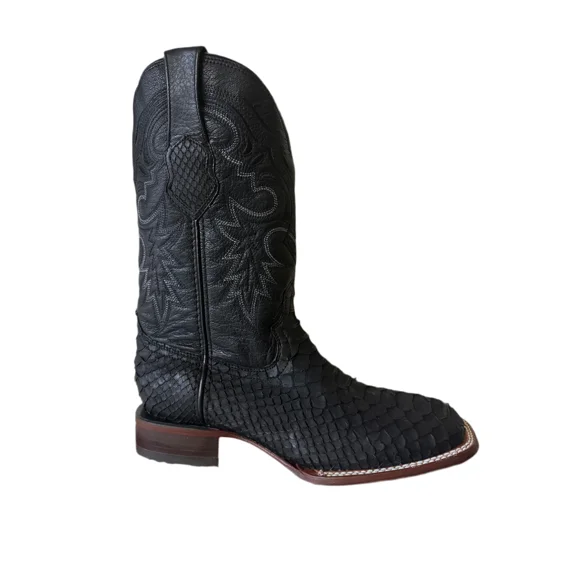 Women's Leather Black Python Mid-Calf Boots