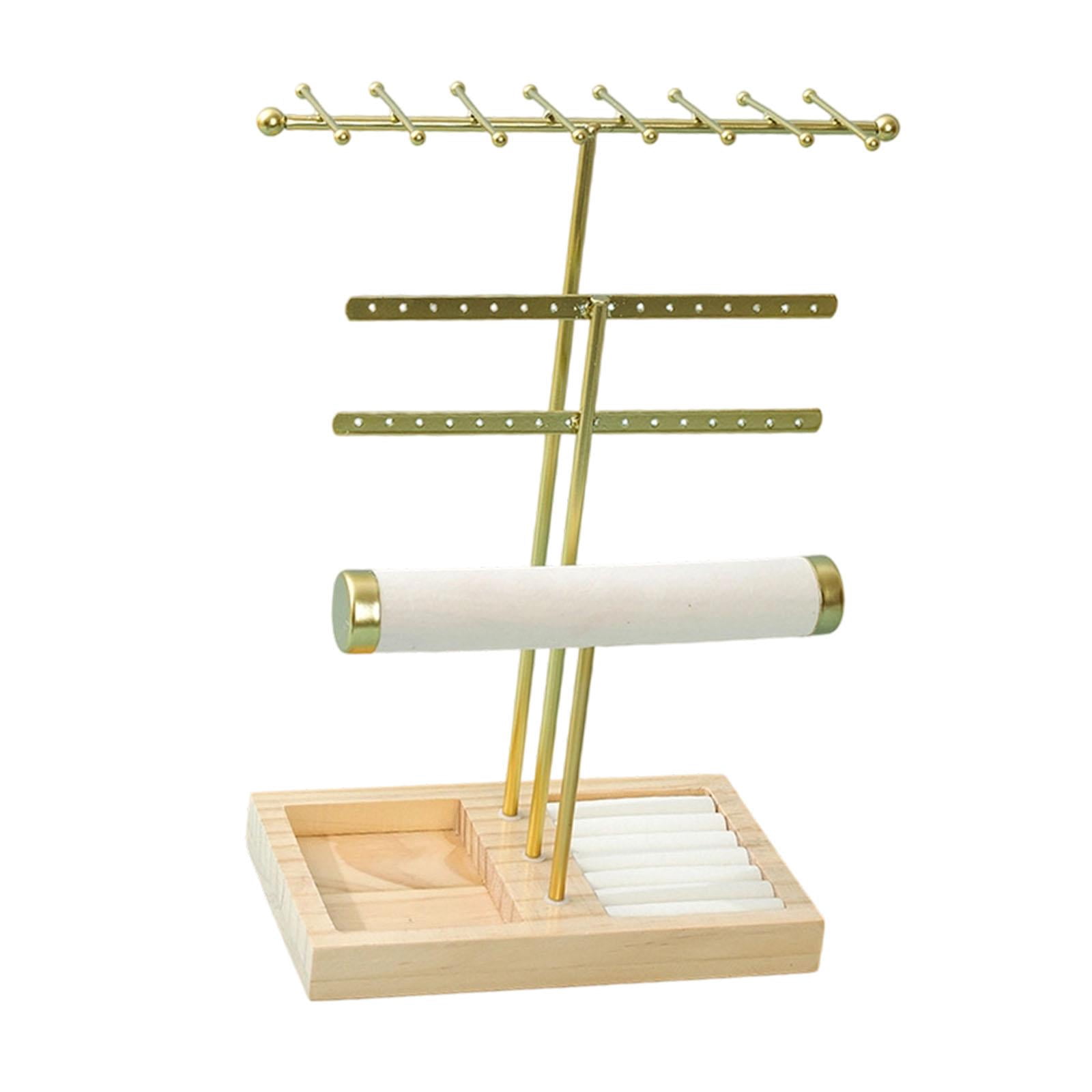 Jewelry Organizer Earring Holder Necklace Hanger with Wooden Base for Home Tabletop Dresser