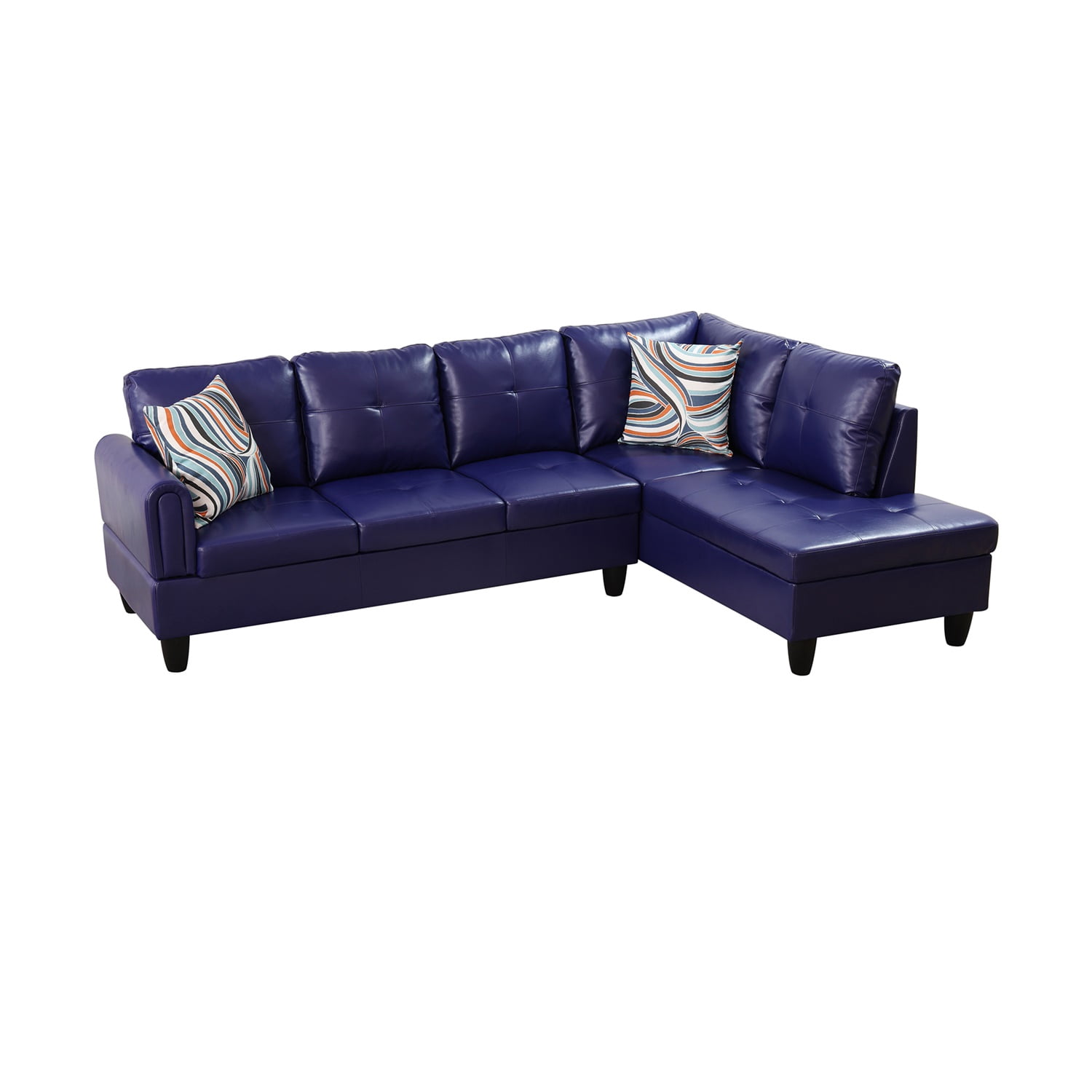 Hommoo Faux Leather 4-Seat Couch, L Shaped Sectional Couches and Sofas, 16'' Back Height Modern Living Room Furniture Sets Sectional Sofa Set, Blue(No Ottoman)