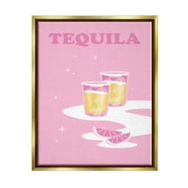 Stupell Industries Bold Pink Tequila Shots Kitchen Cocktail Typography Graphic Art Metallic Gold Floating Framed Canvas Print Wall Art, Design by Birch&Ink