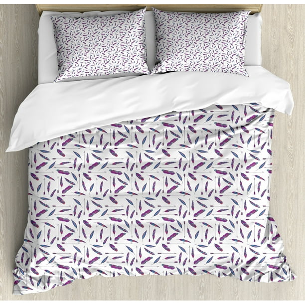 Hippie Duvet Cover Set King Size Print Of Repetitive Bohemian Feathers And Arrows Native Tribal Elements Decorative 3 Piece Bedding With 2 Pillow Shams Violet Multicolor By Ambesonne Com Hippie Duvet Cover Set King Size Print, Bohemian King Size Bedspreads South Africa