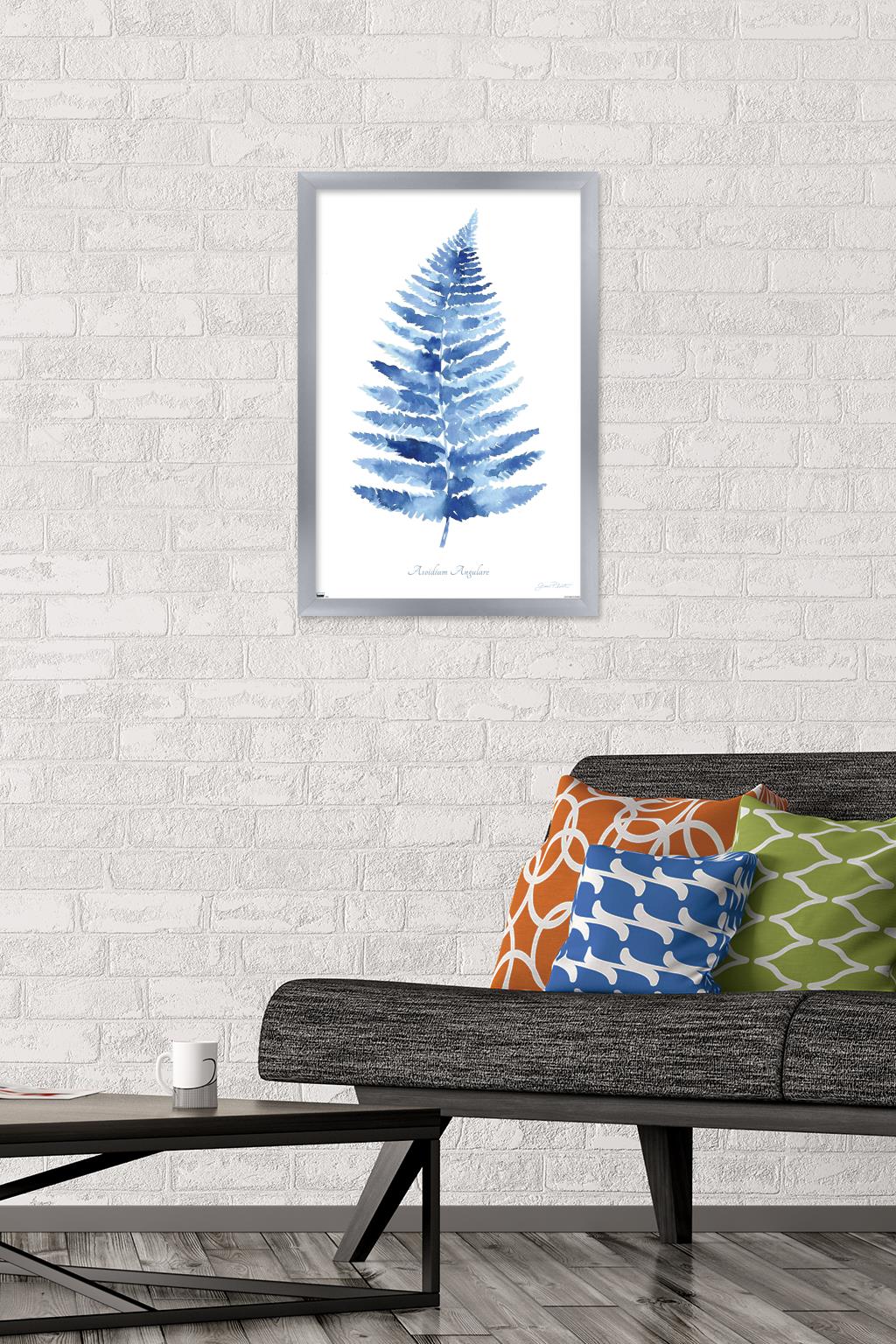 Jean Plout - Indigo Botanical Asoidium Angulare Wall Poster, 14.725" x 22.375" Framed