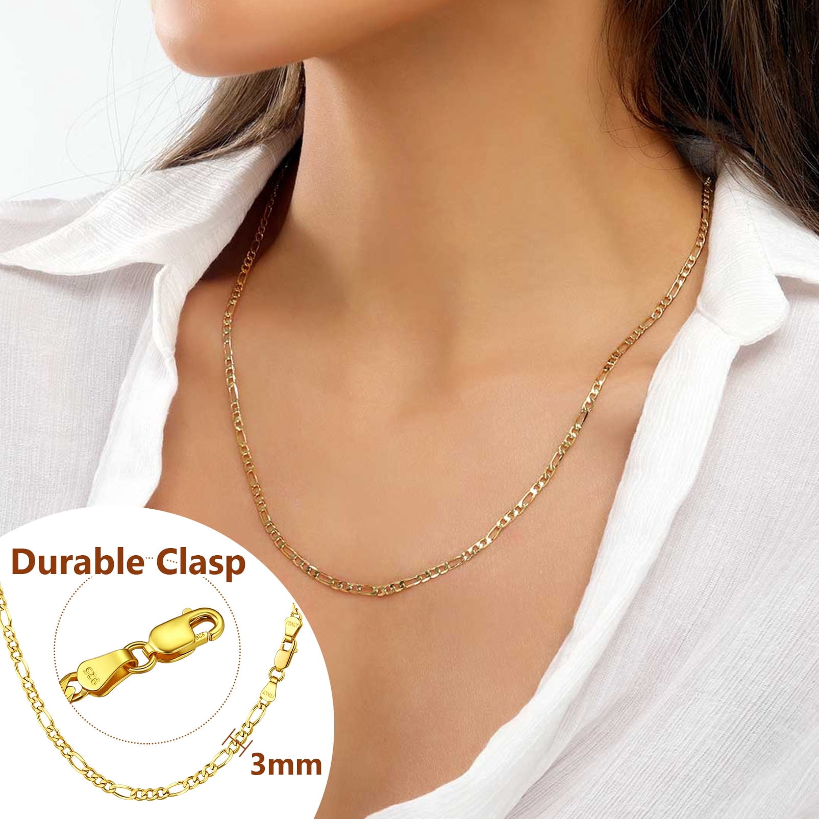 ChainsProMax Solid 925 Sterling Silver Figaro Chain Men Women Necklace, 3mm/5mm, 14"-28", Jewelry Gifts for Men/Women