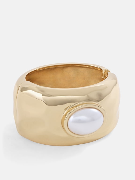 Faux Pearl Bezel Cuff Bracelet, Gold-Tone