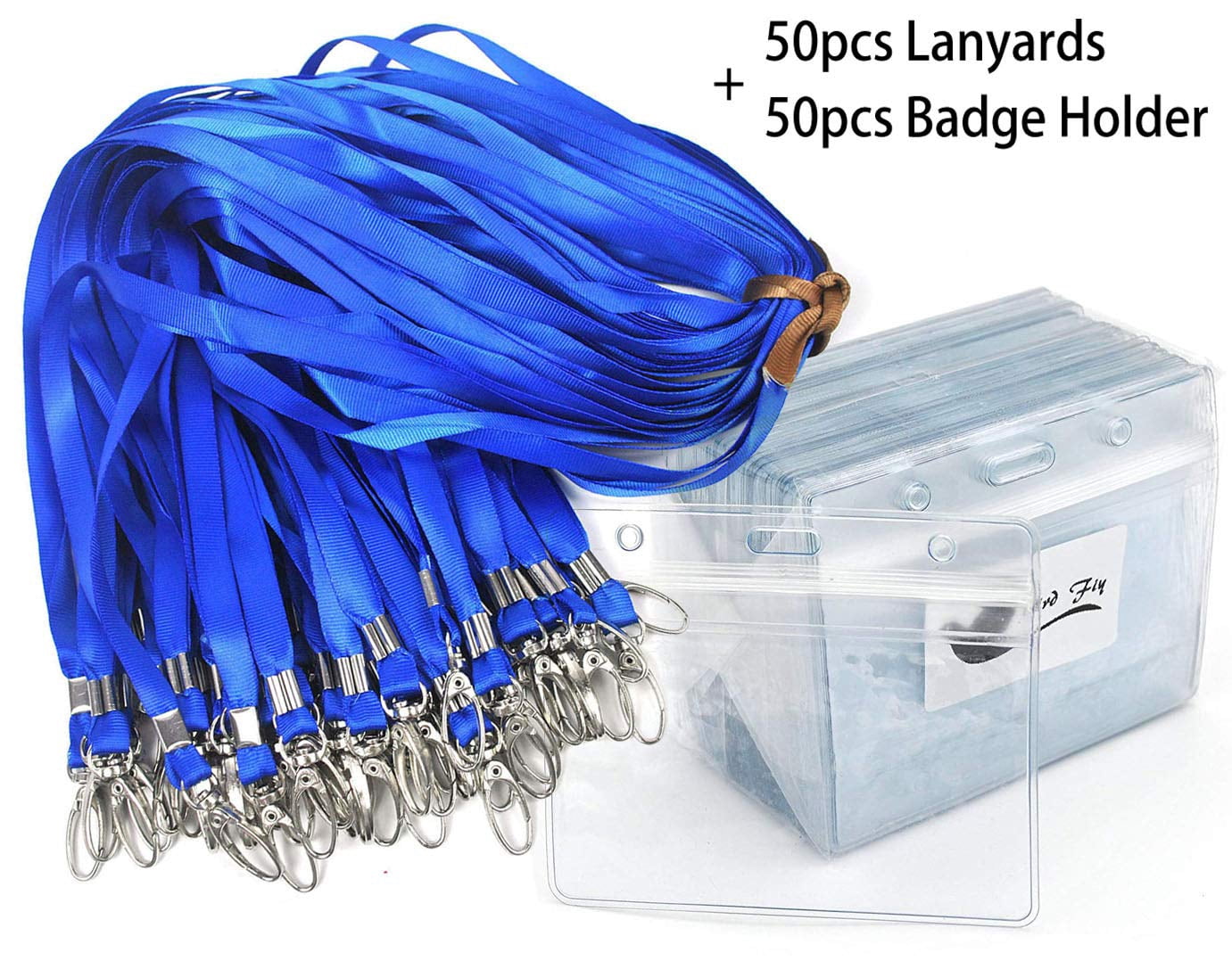 Lanyard With Id Holder 50 Waterproof Name Tag Horizontal Badge Card Holders Pass And 50 Flat Neck Blue Lanyards Swivel Hook