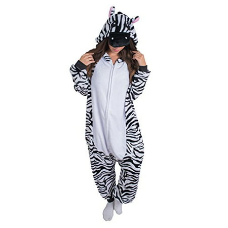 Bad Bear Brand Adult Onesie Zebra Animal Pajamas Comfortable Costume With Zipper and Pockets, Black With White Stripes,
