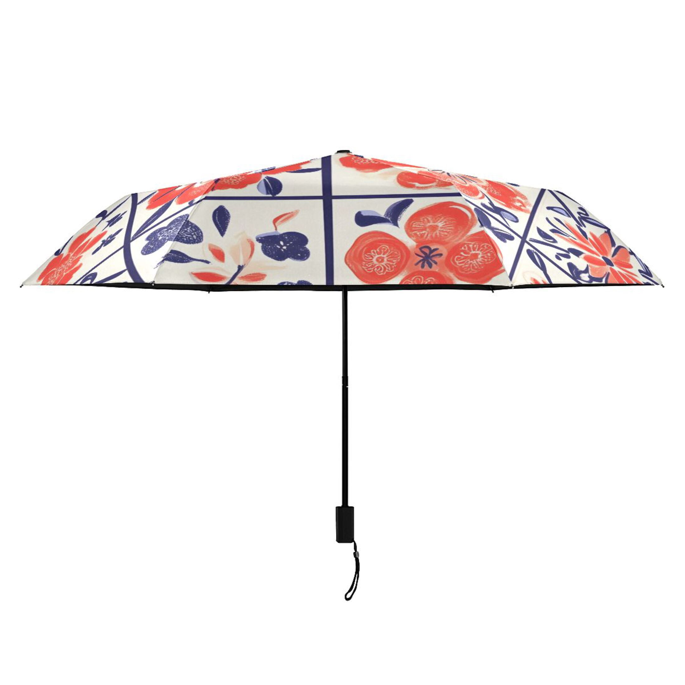 ALAZA Boho Flower in Checkered Grid UPF 50+ Compact Folding Umbrella for Rain Travel Umbrella Packable