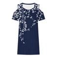 thumbnail image 6 of QUNYINEY Cold Shoulder Casual Dresses for Women Floral Summer Short Sleeve Mini Shift Dress Loose Fit V Neck Vacation Beach Blue Dresses, 6 of 6