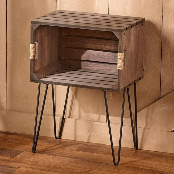 YYEAN Rustic Wooden Crate End Table with Jute Wrapped Handles, Vintage Decorative Storage Table for Living Room & Bedroom, Distressed Wood Accent Table with Open Storage - Natural