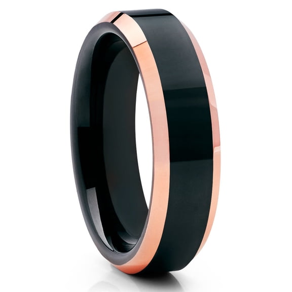 6mm Rose Gold Tungsten Wedding Ring,Black Tungsten Ring,Unique Wedding Ring,Black Ring,Comfort Fit Ring