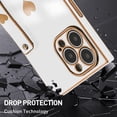 thumbnail image 3 of Compatible with iPhone 12 Pro Max Case with Strap Women Girls, Cute Luxury Gold Heart Pattern, Soft TPU Shockproof Loop Plating Protective Square Case Cover for iPhone 12 Pro Max 6.7 in-White, 3 of 6