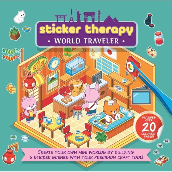 Sticker Therapy: World Traveler: Create Your Own Mini Worlds by Building 6 Sticker Scenes with Your Precision Craft Tool, (Paperback)