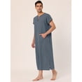 thumbnail image 3 of Camisón de manga corta para hombre, de algodón, con escote en V y abertura lateral, vestido largo gris S, 3 of 5